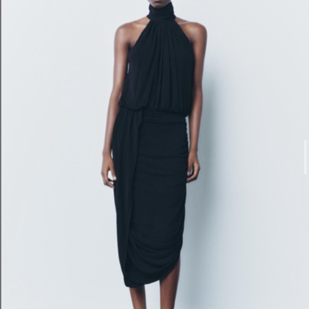 ZARA DRAPED HALTER DRESS ZW COLLECTION NWOT
